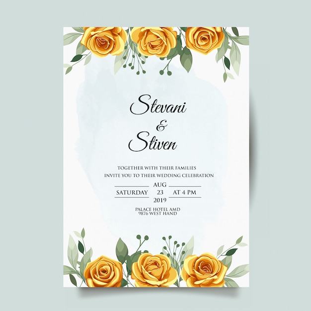 wedding invitation template with gold and green color