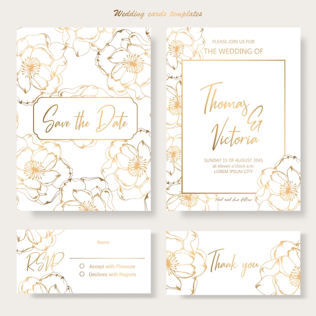Wedding invitation template with golden decorative elements