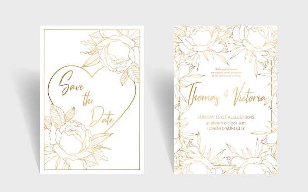 Wedding invitation template with golden decorative elements