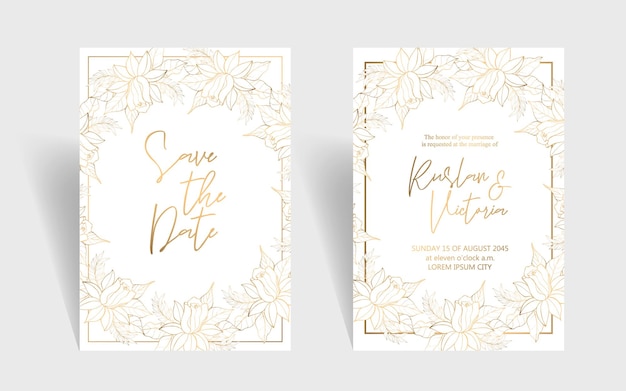 Vector wedding invitation template with golden decorative elements