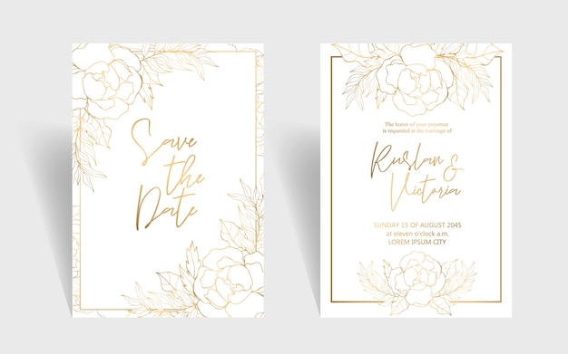 황금 장식 꽃과 잎 결혼식 초대장 서식 파일