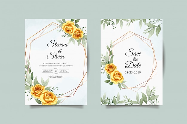 wedding invitation template with golden flower