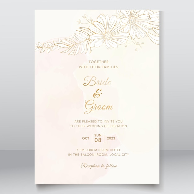 Wedding invitation template with golden nature