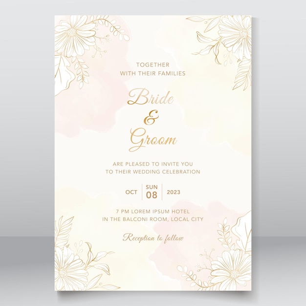 Wedding invitation template with golden nature