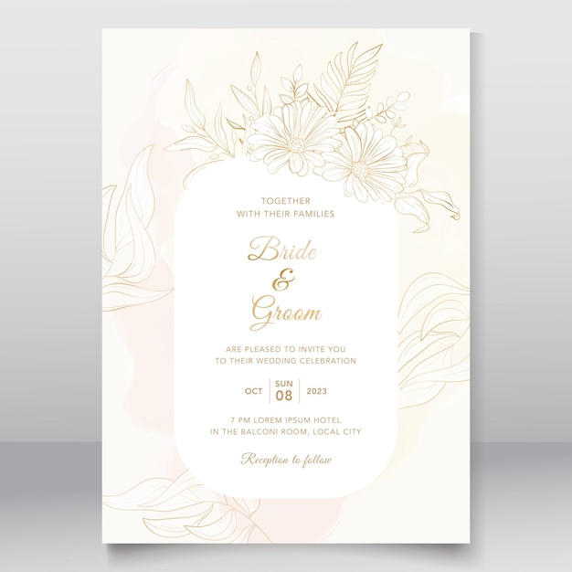 Wedding invitation template with golden nature