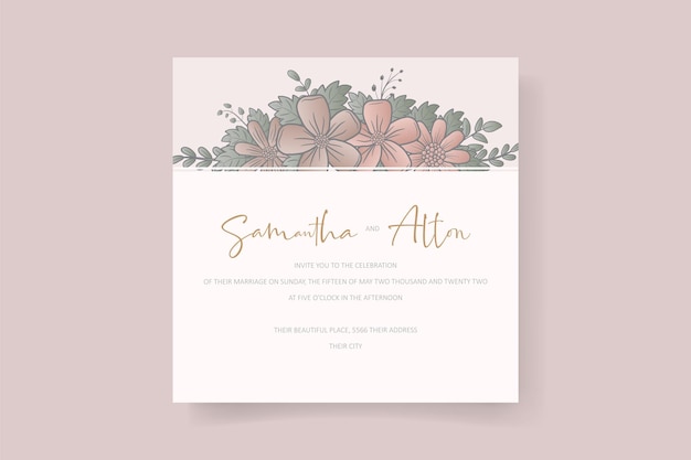 Wedding invitation template with gradient color floral outline