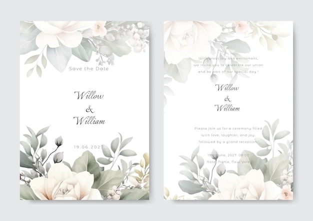 Wedding invitation template with greenery leaves Simple rustic wedding invitate