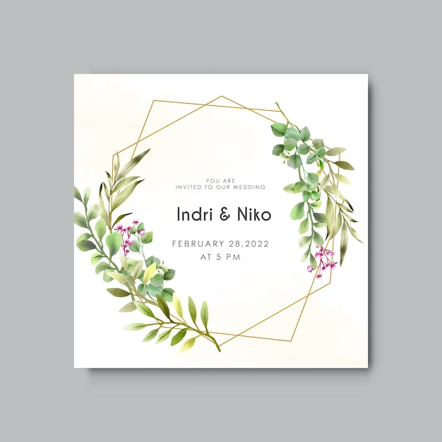 wedding invitation template with greenery watercolor eucalyptus