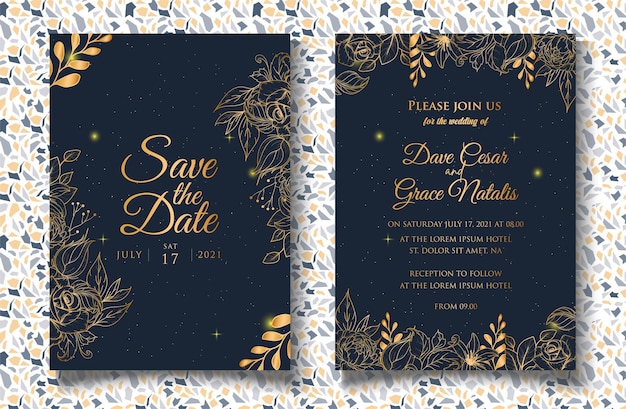 Vector wedding invitation template with hand drawn floral decoration