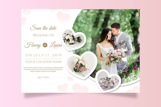 Vector wedding invitation template with image