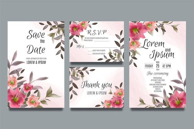 wedding invitation template with lily flowers and leaves
