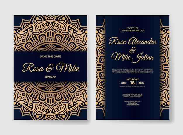 Wedding invitation template with luxury mandala decoration