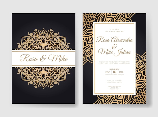 Vector wedding invitation template with luxury mandala decoration