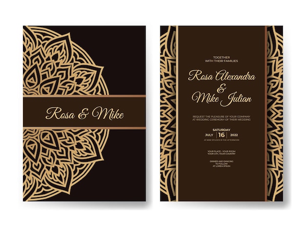 Wedding invitation template with luxury mandala decoration