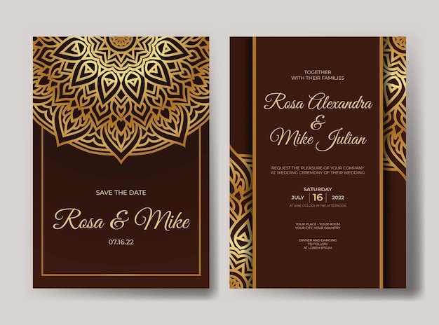 Wedding invitation template with luxury mandala decoration