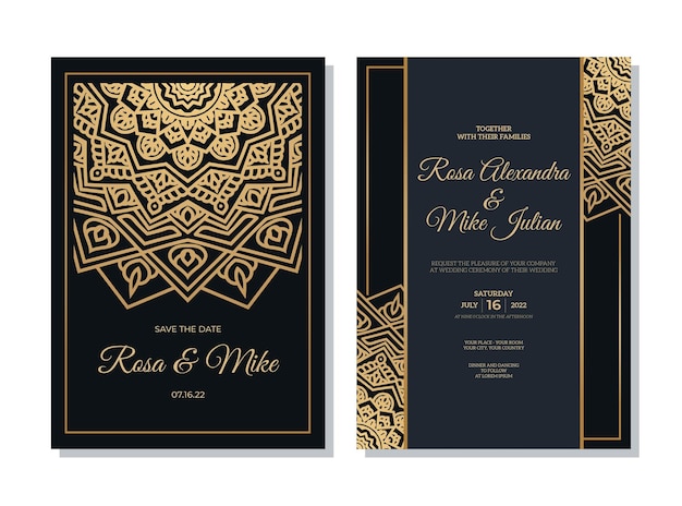 Wedding invitation template with luxury mandala ornament