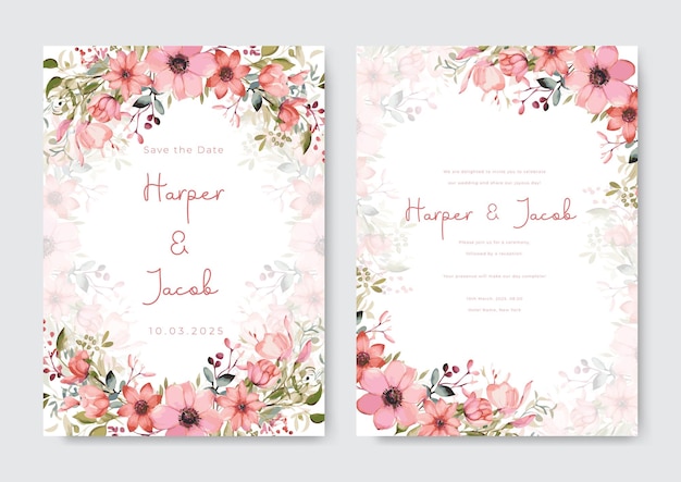 Vector wedding invitation template with minimalistic floral