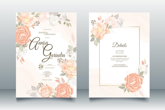 wedding invitation template with orange  flower Premium vector