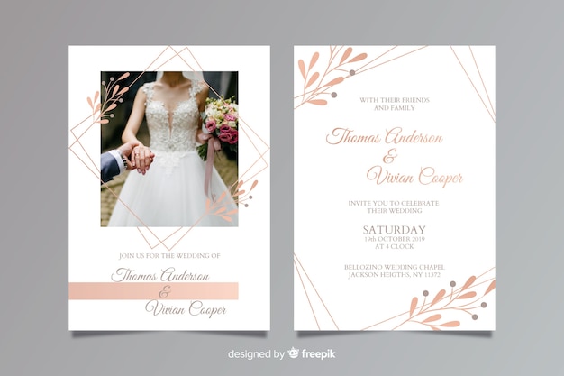 Vector wedding invitation template with photo