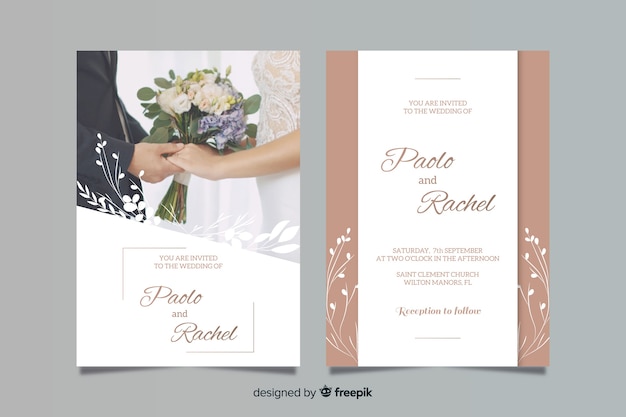 Vector wedding invitation template with photo