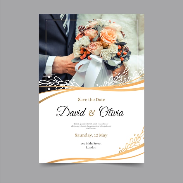 Vector wedding invitation template with photo