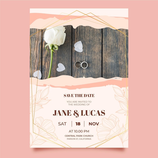 Vector wedding invitation template with photo