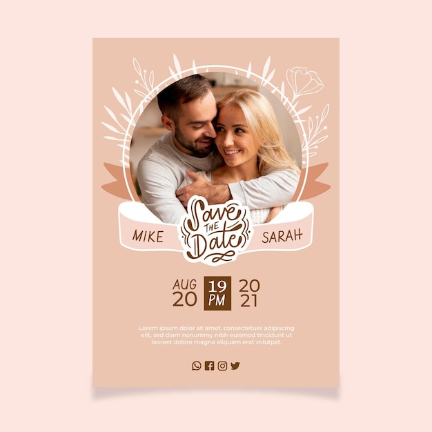 Vector wedding invitation template with photo