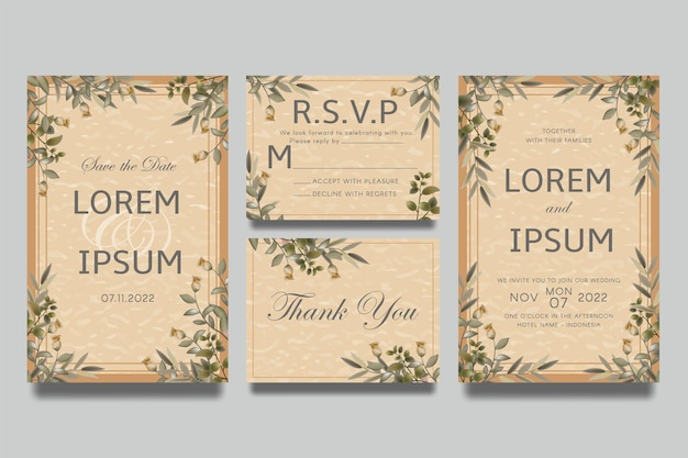 Vector wedding invitation template with pink roses and leaves