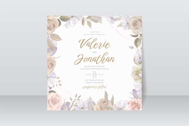 Wedding invitation template with rose flower design