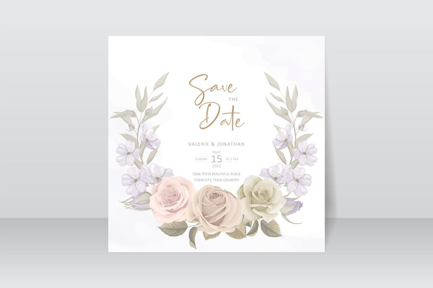Шаблон свадебного приглашения с цветочным дизайном розы