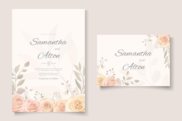 Wedding invitation template with soft color blooming flower