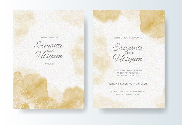 Wedding invitation template with watercolor background and splash