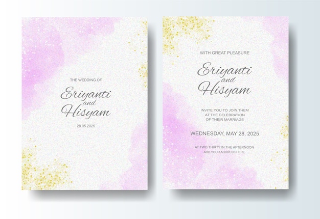 Wedding invitation template with watercolor background and splash