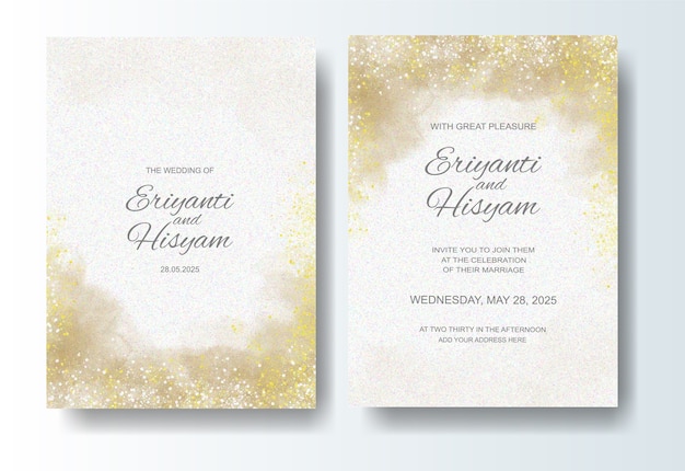 Wedding invitation template with watercolor background and splash