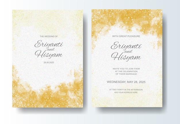 Vector wedding invitation template with watercolor background and splash