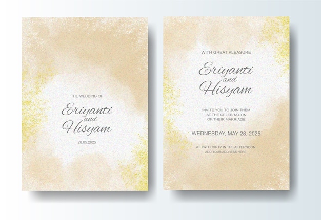 Wedding invitation template with watercolor background and splash