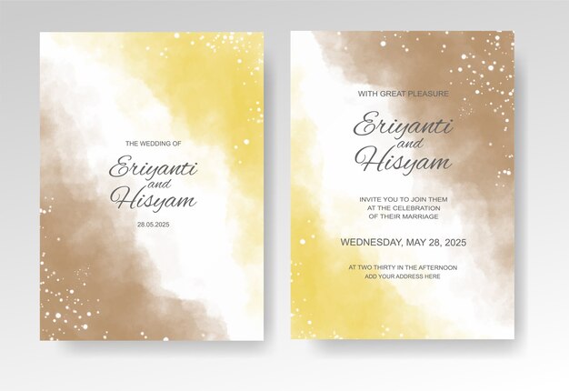 Wedding invitation template with watercolor background and splash