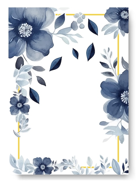 Wedding invitation template with watercolor blue begonia flower set Floral decoration