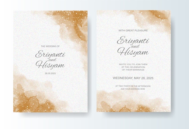 Wedding invitation template with watercolor ink splash