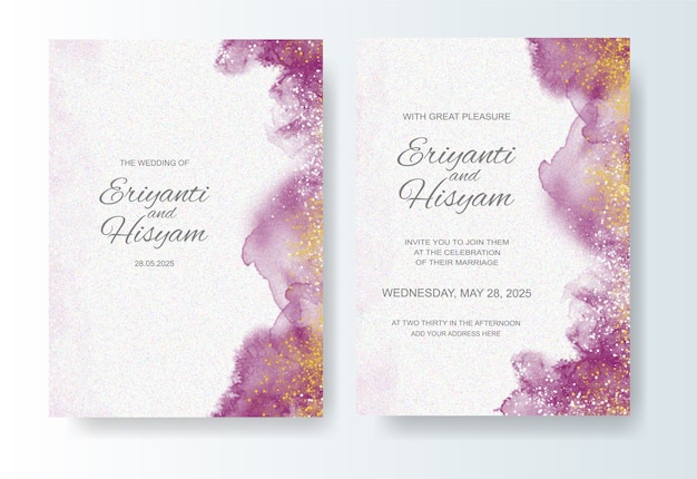 Wedding invitation template with watercolor ink splash