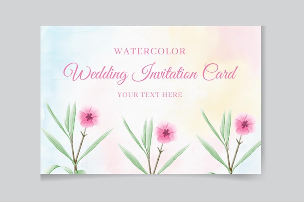 Wedding invitation template with watercolor leaves and flowers.