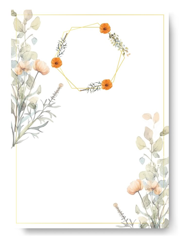 Vector wedding invitation template with watercolor nude daisy frame background