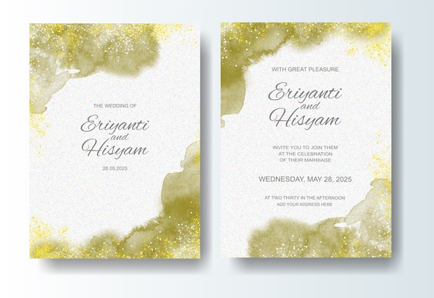 Wedding invitation template with watercolor   splash