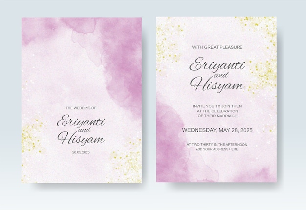 Wedding invitation template with watercolor  splash