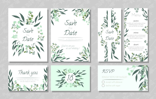 Wedding invitation templates rustic collection with eucalyptus