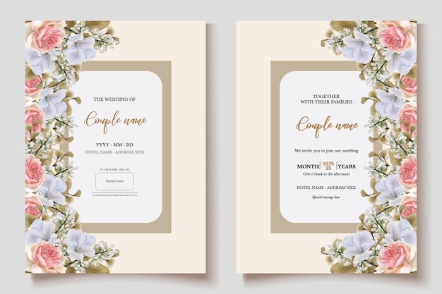 Vector wedding invitation templates with white flowers