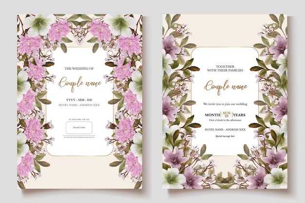 Vector wedding invitation templates with white flowers