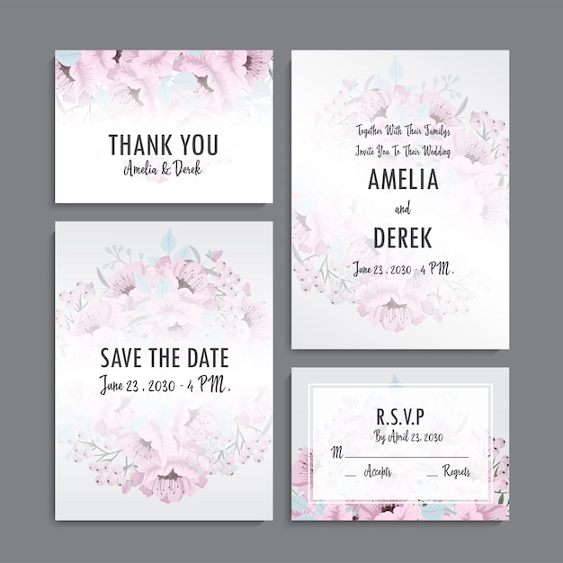 Wedding invitation, thank you card, save the date card.