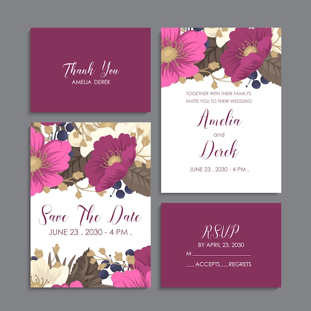 Wedding invitation, thank you card, save the date cards.