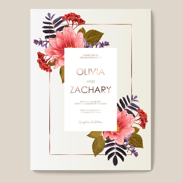 A wedding invitation that has a flower on it